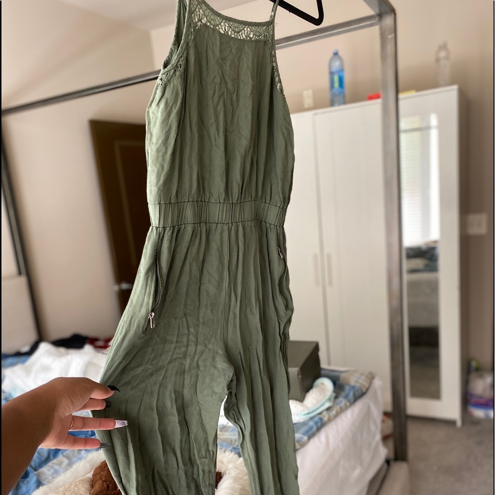 Olive green jumpsuit.
